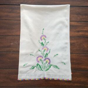Vintage Floral Table Topper 36 x 12 Rectangle White w/ Multi-color Trim‎ Cotton